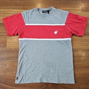 The Hundreds T-shirt Grey Red Colorblock Stripe Embroidered Bomb Logo Mens Med